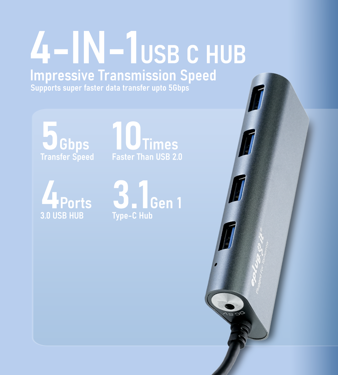 Type Hub Eplugit USB Type C HUB | 4 Port USB 3.0 HUB (EP-C2A4P) – Eplugit India